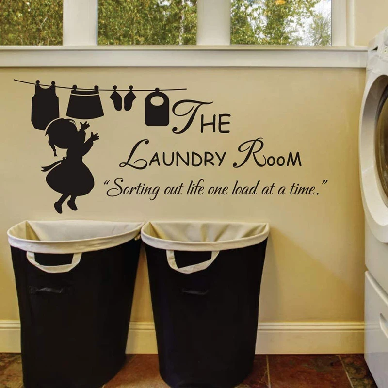 Cartoon The Laundry Room Quote Wall Sticker Washroom Laundry Sorting Out Life One Load at A Time Wall Decal Vinyl Home Decor