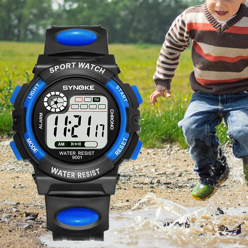 SYNOKE-reloj Digital con alarma LED para niños y niñas, cronógrafo electrónico, resistente al agua, deportivo, Para estudiantes