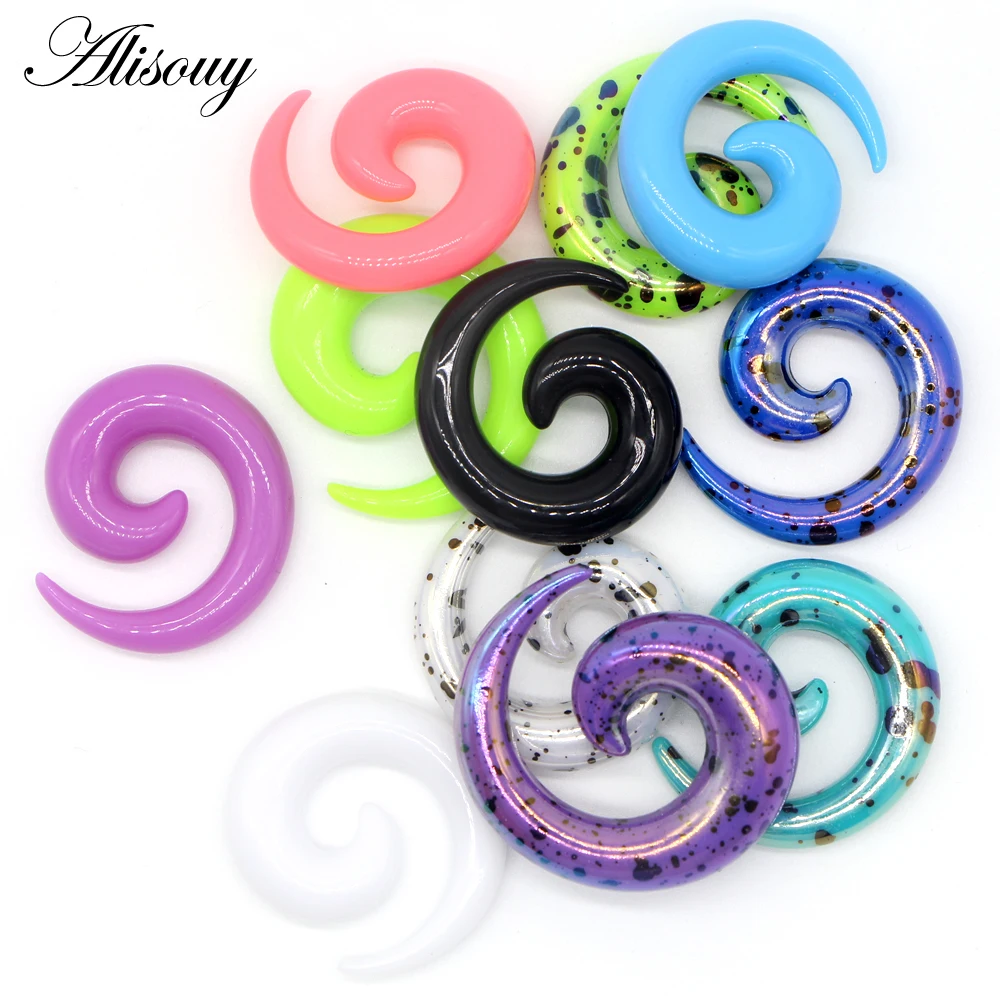 Alisouy 2pcs 1.2-20mm Acrylic Spiral Ear Gauges Fake Ear Tapers Stretching Plugs Tunnel Expanders Earlobe Body Piercing Jewelry