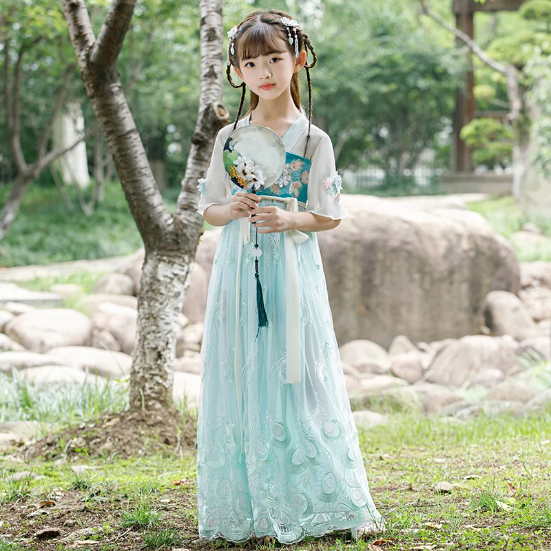 

H2501 Children's Hanfu Chinese Traditional Ancient Fairy Summer Girl Princess Dress Han Tang Dynasty Dance Performance Costumes