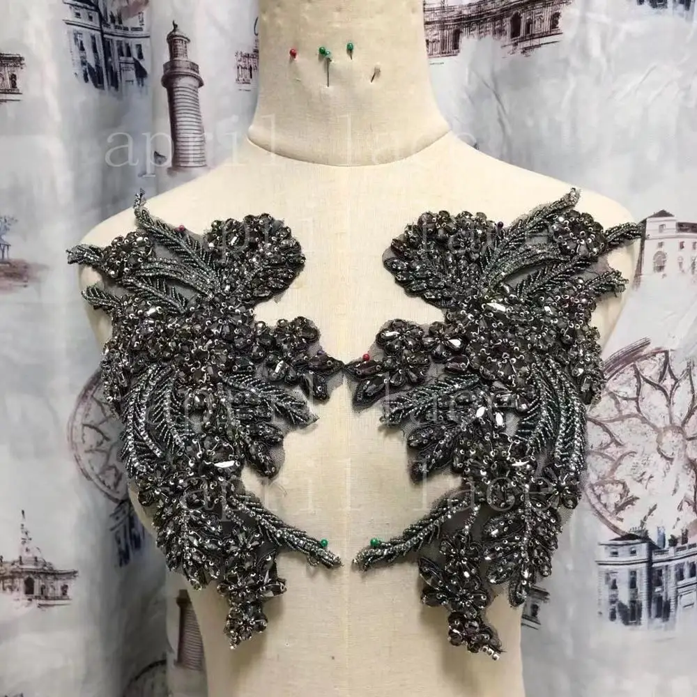 

stock Mia003# grey color hand made stone beads luxury front cutting accessory for decorative/wedding bridal /fashion designer