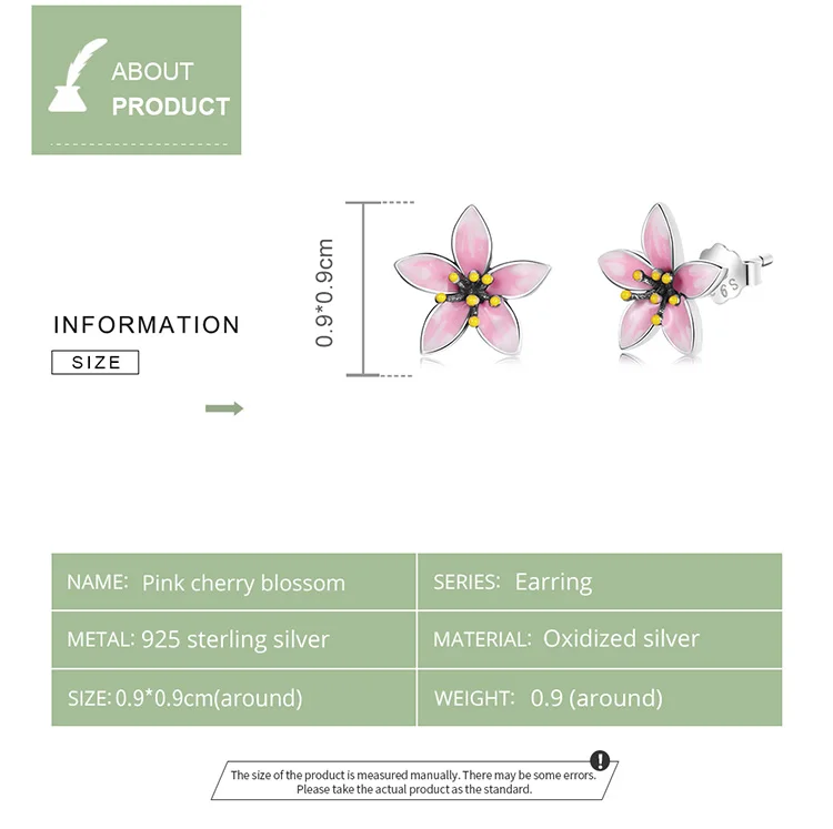 WOSTU 925 Sterling Silver Pink Cherry Blossom Small Cute Stud Earrings For Women Fashion Party Jewelry CQE1273