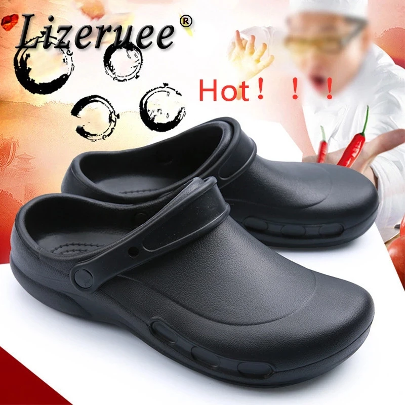 FUQIAO Men EVA Sandals Men\'s Chef Kitchen Working Shoes Super Anti-slip Anti-oil Summer Breathable Hotel Cook Work Slippers