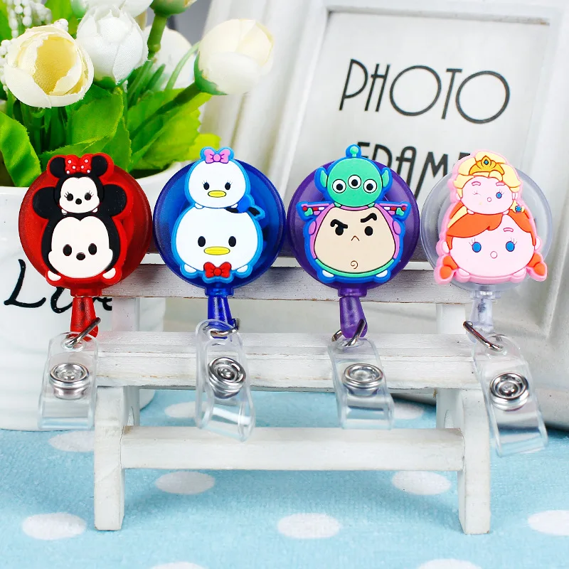 50pcs/lot Disney ID Card Holder Retractable Employee Card Nurse Chest Card  Student Bus Card Holder Cute Mobile Phone Lanyard