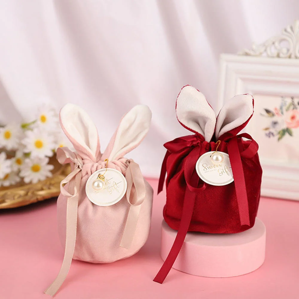 1Pc Easter Cute Bunny Gift Packing Bags Velvet Valentine's Day Rabbit Chocolate Candy Bags Wedding Birthday Party Organizer 2022