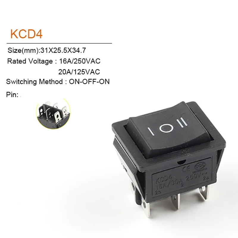 5Pcs 6Pin 2/3 Position 31X26mm Power Rocker Switch KCD4 Boat Button Switch With Light 16A 250VAC 20A 125VAC Electrical On-Off