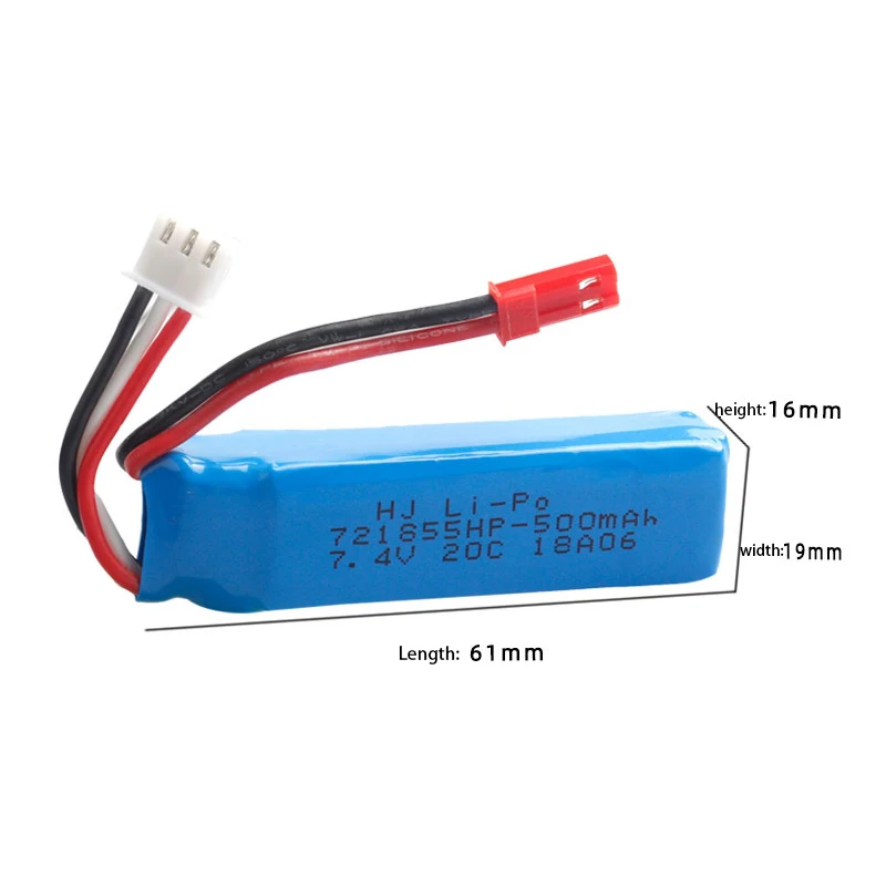 بطارية ليبو 7.4 فولت 500mAh 20C 2s 721855HP مع شاحن A202 A212 A222 A232 A242 A252 4WD RC قطع غيار نموذج سيارة اللعب