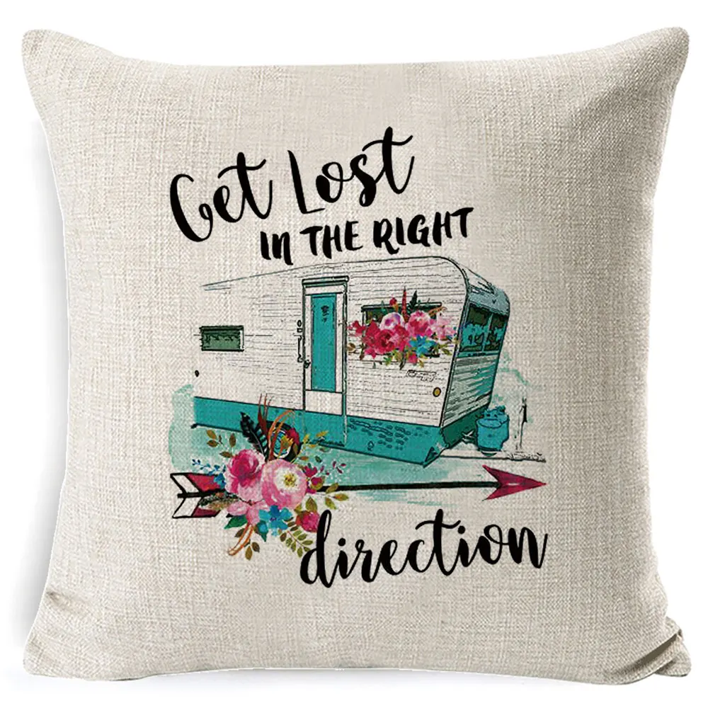 Cotton Linen Cushion Cover Best Memories Happy Camper Decorative Pillow Case Bedroom Sofa Home Decor Gift Fundas De Cojin