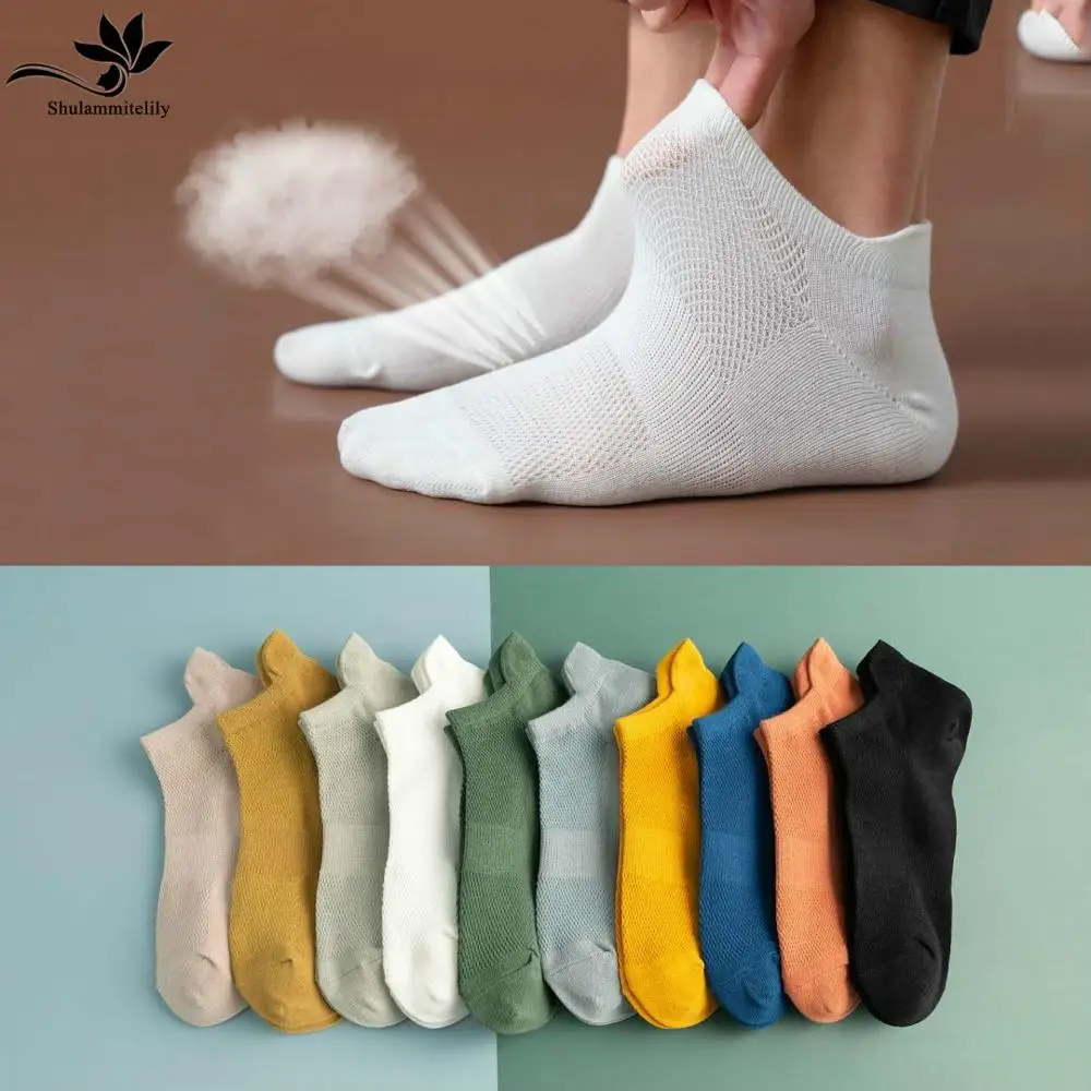 3 Pairs Men's Socks Breathable Sports Socks Solid Color Boat Socks Comfort Cotton Ankle Socks Men White Black Calcetines