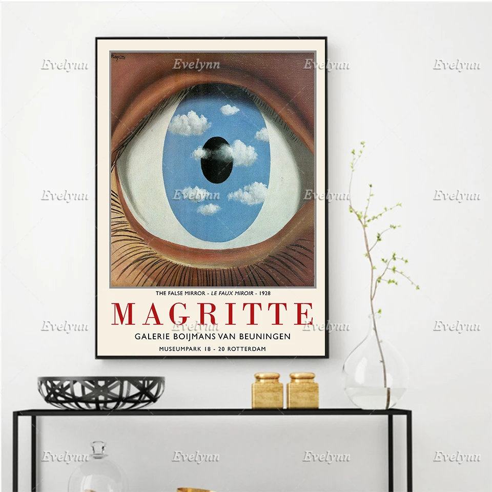 Rene Magritte Art Poster - The False Mirror -Minimalism Wall Art Prints Home Decor Canvas Unique Gift Floating Frame