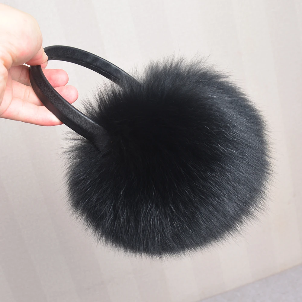 New Style Women Plush Genuine Fox Fur Earmuff Winter Lady Fox Fur Big Pompoms Fluffy Earmuffs Warm 100% Real Fox Fur Ear Cover