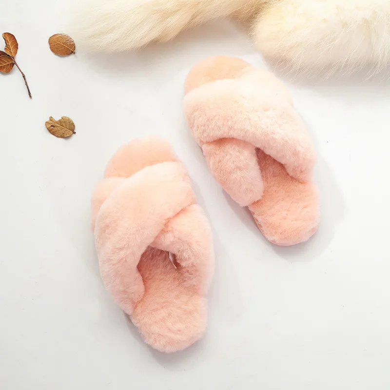 Women Indoor Slippers Real Wool 2023 Natural Sheepskin Home Slipper Winter Fur Slippers Wool Flip Flops Slipper Lady Home Shoes