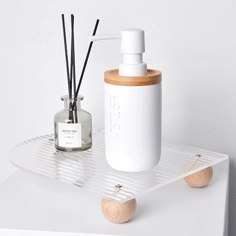 Japanese Style Wooden foot Acrylic Corrugated Tray Home Aromatherapy Perfume Lipstick Cosmetic Decoration Storage tray Organizer