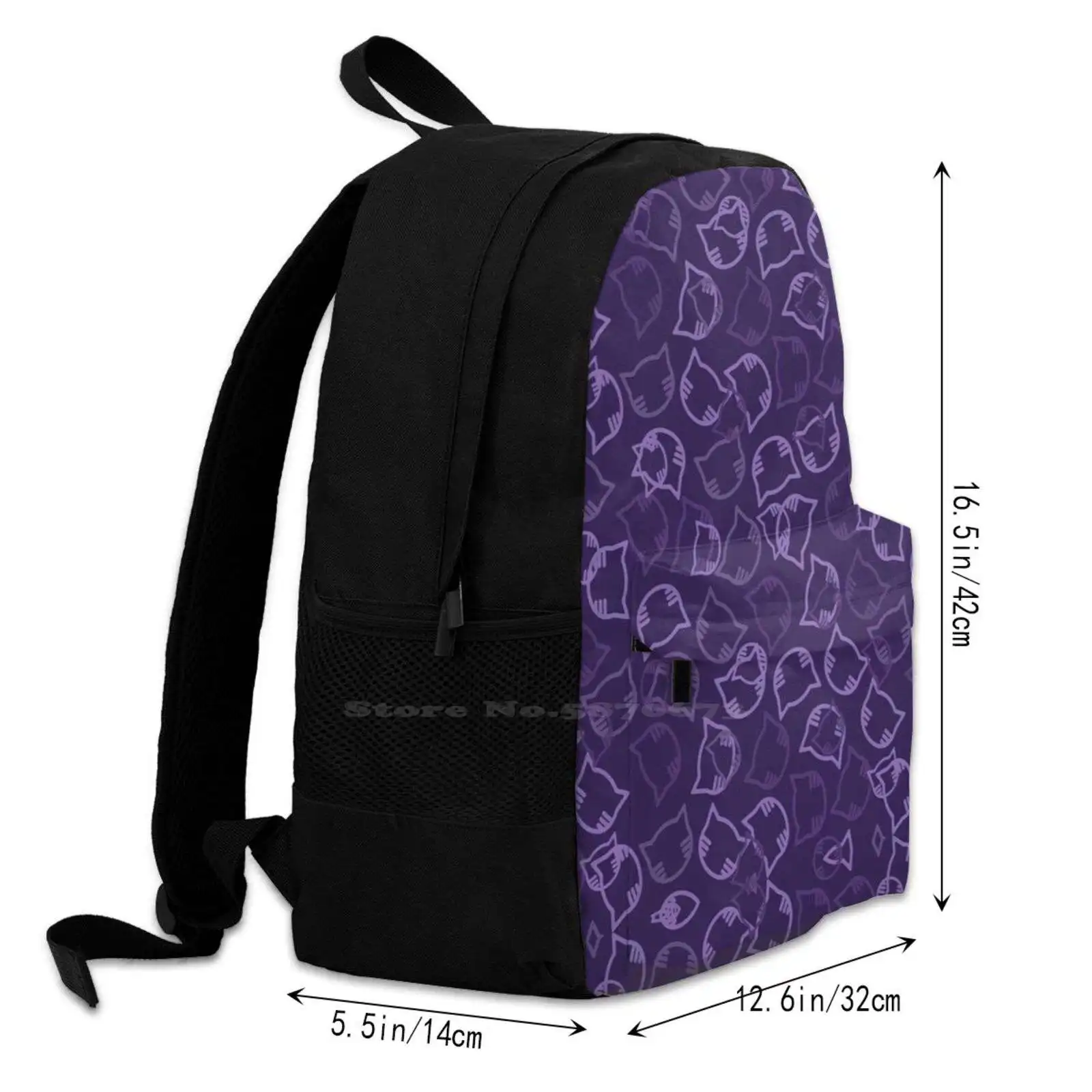 Purple Kitty Mask School Bag para criança, Mochila de Grande Capacidade, Laptop, 15 Polegada, Kapchi Hydro Curtain, Vara de Cobertura Facial