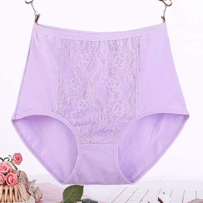 3PCS  Summer Women's Panties High Waist Underwear Cotton Briefs Lingerie Sexy Lace Underpants Solid Breathable Female Intimates