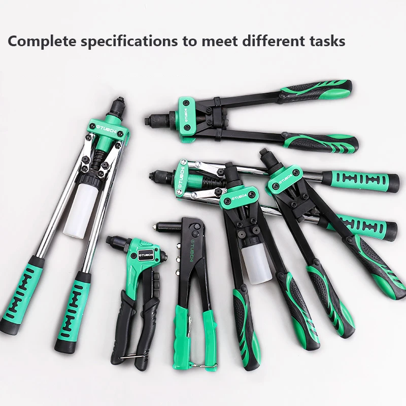 Manual Rivet Gun Set com 4 tamanhos de cabeças de rebite, Heavy-Duty, One-Handed, ferramenta para metal, plástico e couro