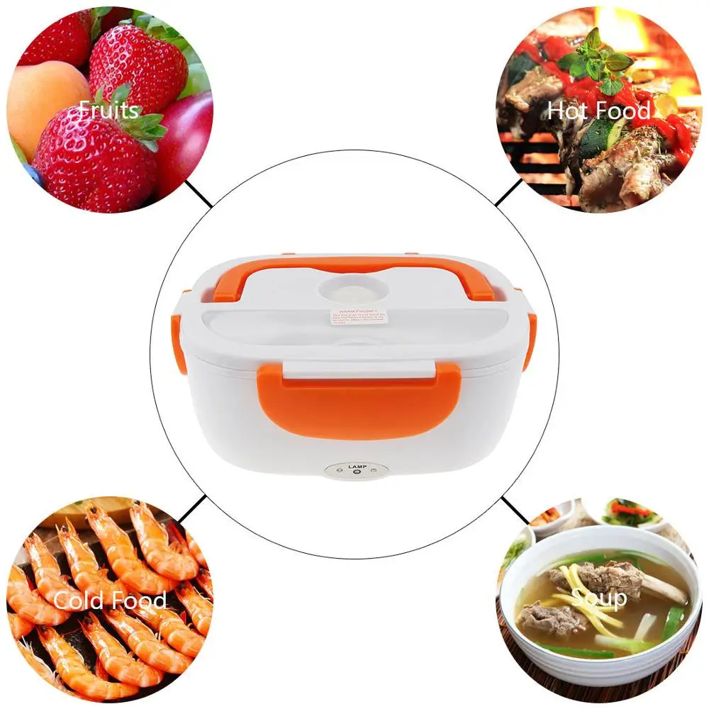 Portable 12V 1.5L Split-type Portable Food Warmer Heating Keeping Electric Lunch Box with Spoon / 12V Charging Line for Car