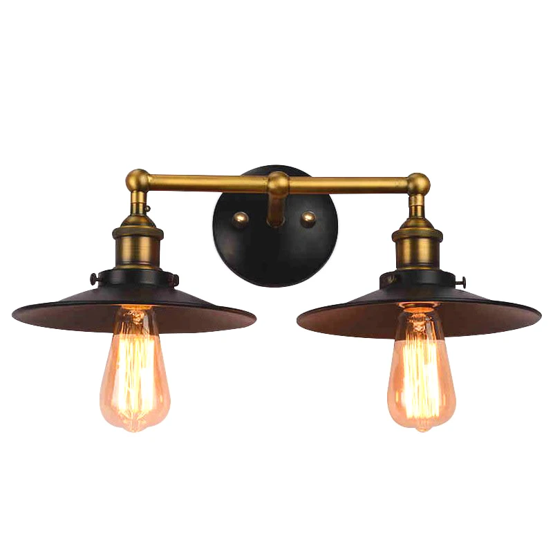 

American Vintage Loft Bedroom Double Head Black Iron Wall Lamp Simple Home Corridor Deco E27 Bulb Bronze AC110/220V LED Lighting