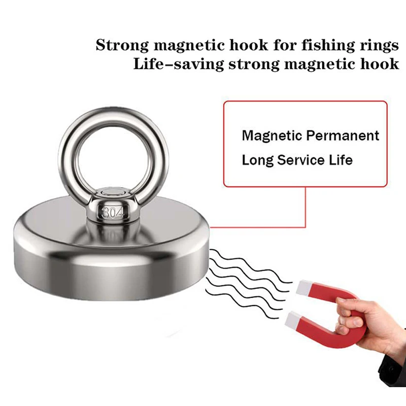 1PC Super Strong Round Search Magnet Neodymium Magnet Powerful Lifesaving Hook Marine Magnets Fishing Holder Mount Pot With Ring