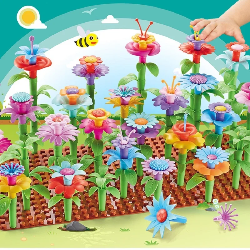 171pcs/set DIY Educational Flower Arrangement Toys Creative Colorful Interconnecting Blocks Building Garden Game for Girls