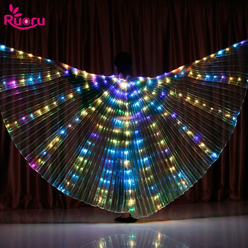 

Разноцветные крылья Ruoru для танца живота, со светодиодной подсветкой, крылья-бабочки, взрослые крылья с палочками для взрослых, детей и девочек