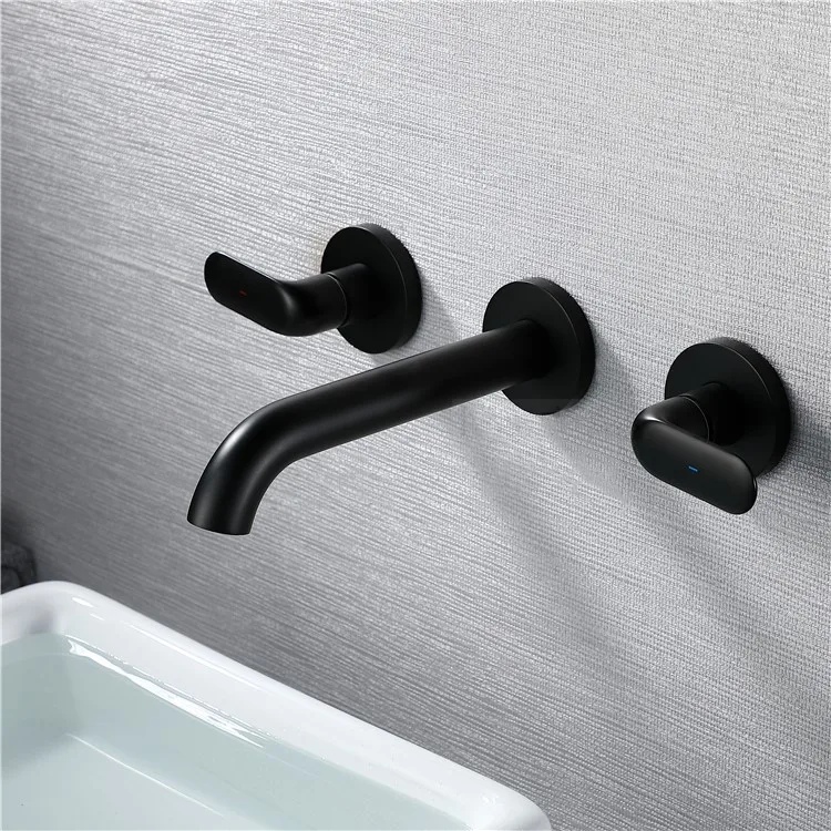 Fashion simple Black Wall mounted brass bathroom sink faucet Cold hot water mixer faucet with Embedded box