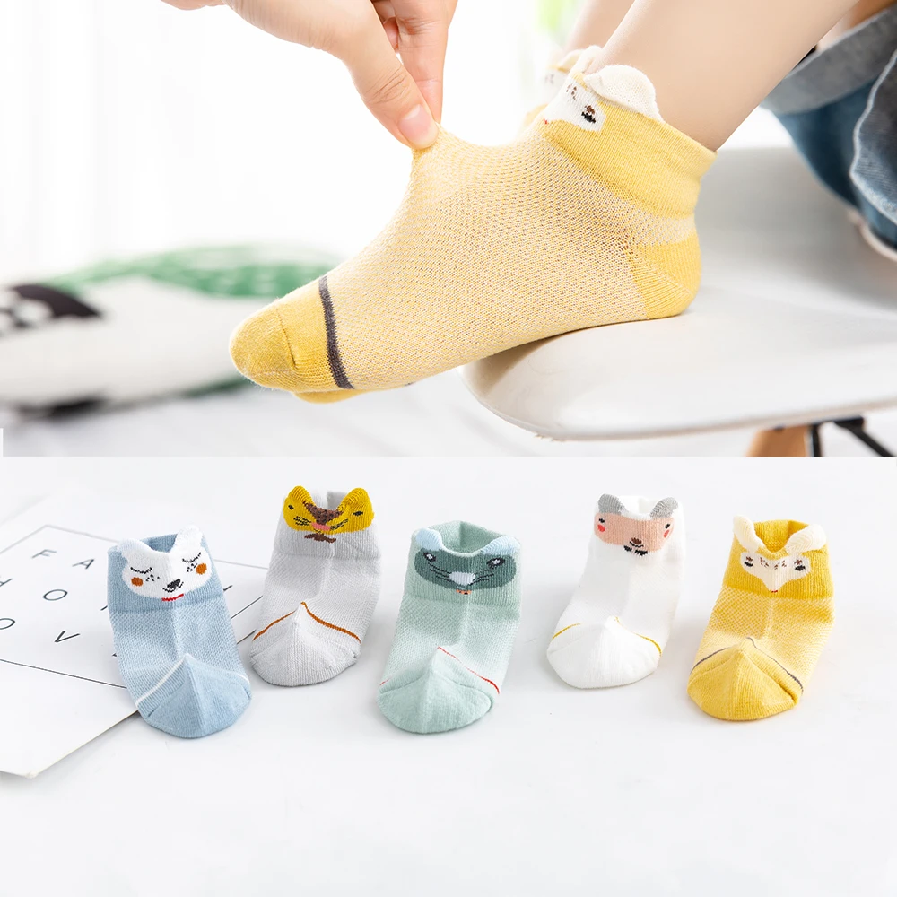 

5Pairs/lot 0-2Y Baby Socks Summer Cotton 3D Cartoon Animal Kids Socks Girls Mesh Cute Newborn Boy Toddler Socks Baby
