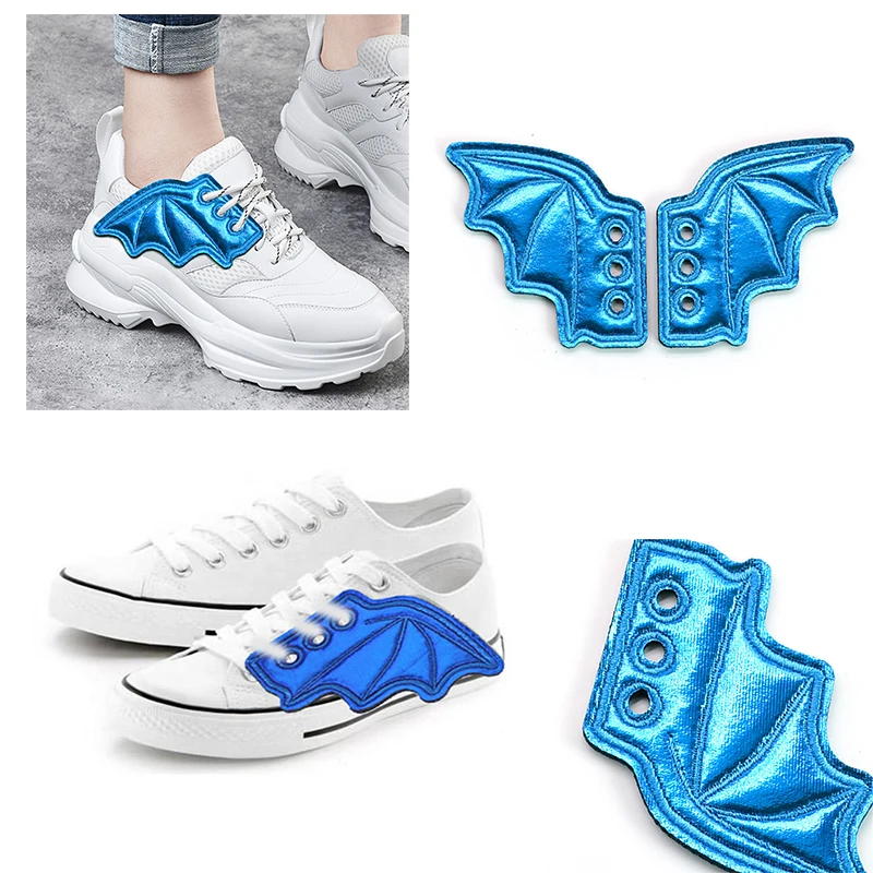 Fashion Pu Leather Bat Shoe Wings For Autumn Winter Round Toe Lace Up Sport Shoes Wings DIY Adult Kids Shoe Decor Accessories