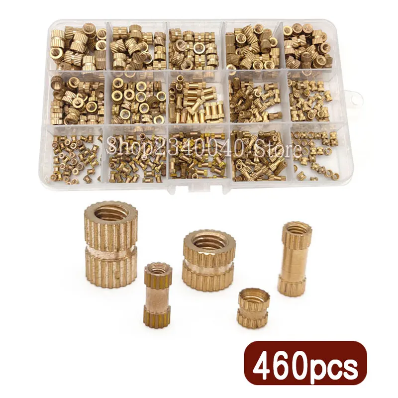 

460pcs Brass Knurled Insert Nuts Threaded Insert Screws Assortment Set Kit Industry Machinery Nut Injection Tools M2 M3 M4 M5