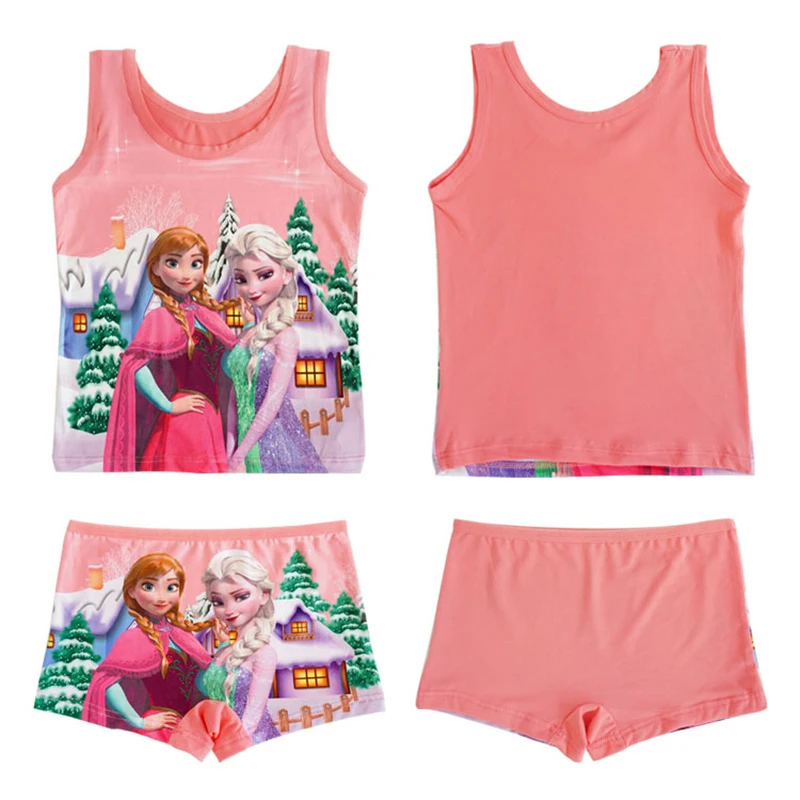 Disney Kids Clothes Summer Cartoon Boy Clothing Set Frozen Suit Toddler Boy Girls Vest Kids Pajama Random One Set