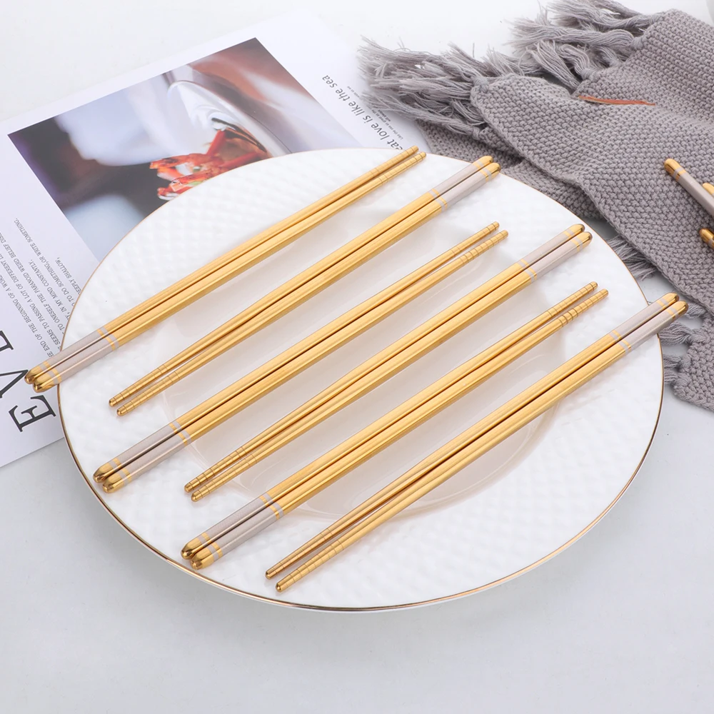 1 Pair Stainless Steel Chopsticks Chinese Chopstick Steel Kitchen Tableware Sushi Hashi Chop Sticks Dinnerware Length 22.5 cm