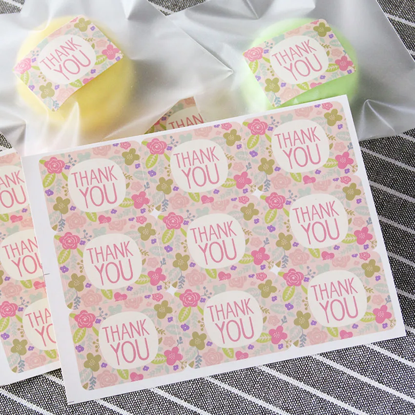 120pcs/lot 'thank you' Flower Elliptical Retro Seal Stickers Wedding Decoration Birthday Cookie Cake Gift DIY Scrapbooking Label