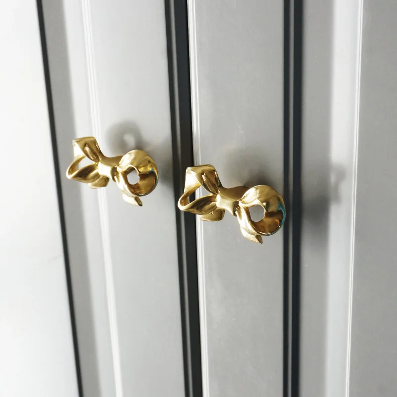 1Pc French Bowknot Handle Wardrobe Cabinet Door Drawer Dresser Brass Handles Furniture Knob Pulls DIY