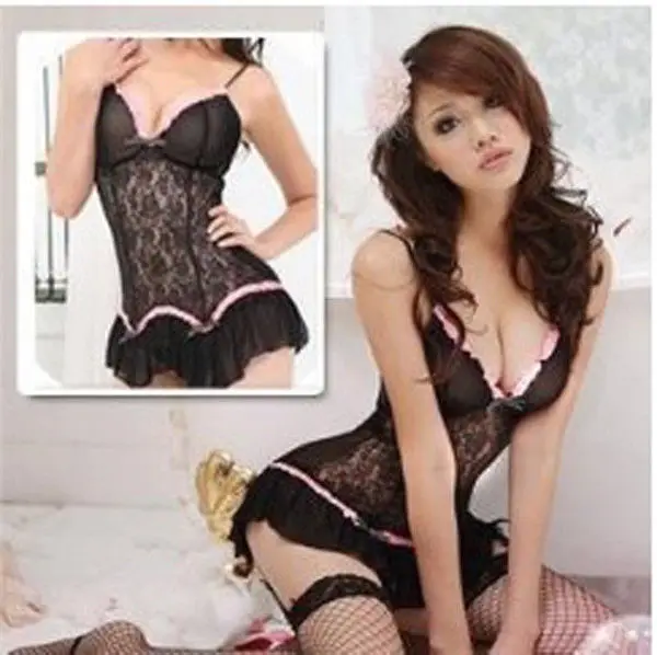 New Hot Sexy Lace Erotic Lingerie Nightwear Babydoll Corset Dress + Garter+ G-String