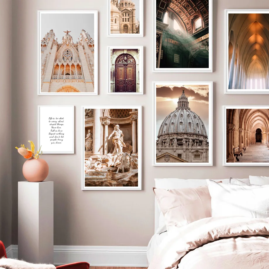 Italien Rom kirche statue Tür Dome Zitate Nordic Poster Und Drucke Wand Kunst Leinwand Malerei Wand Bilder Für Wohnzimmer Dekor