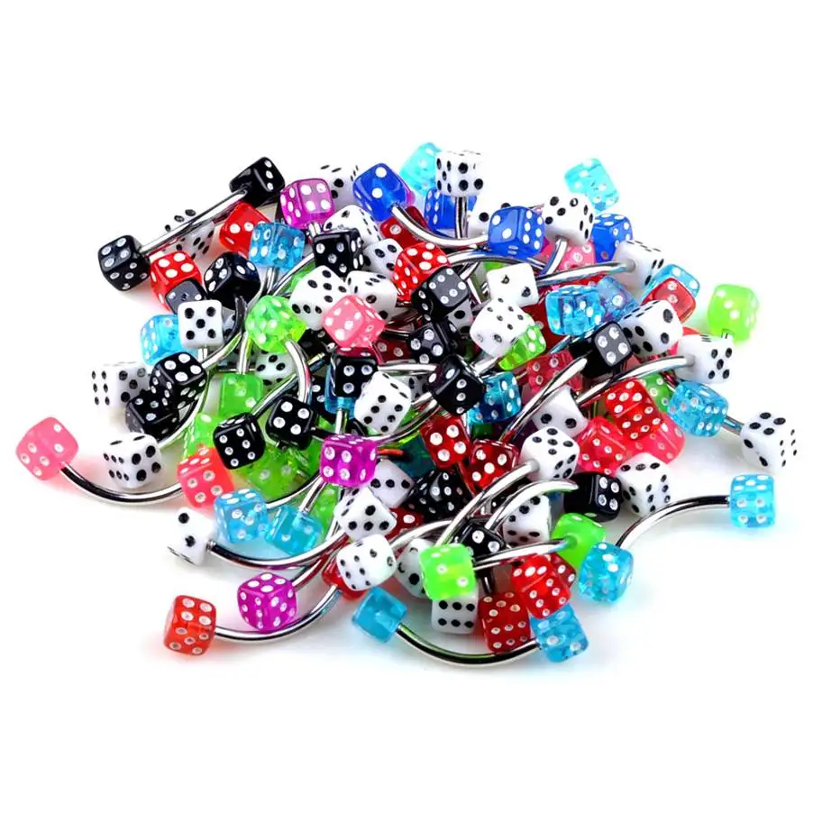 Wholesale 10Pcs/lot 316L Surgical Stainless Steel Acrylic Dice Piercing Eyebrow Ear Tragus Ring Body Jewelry Piercing Eyebrow