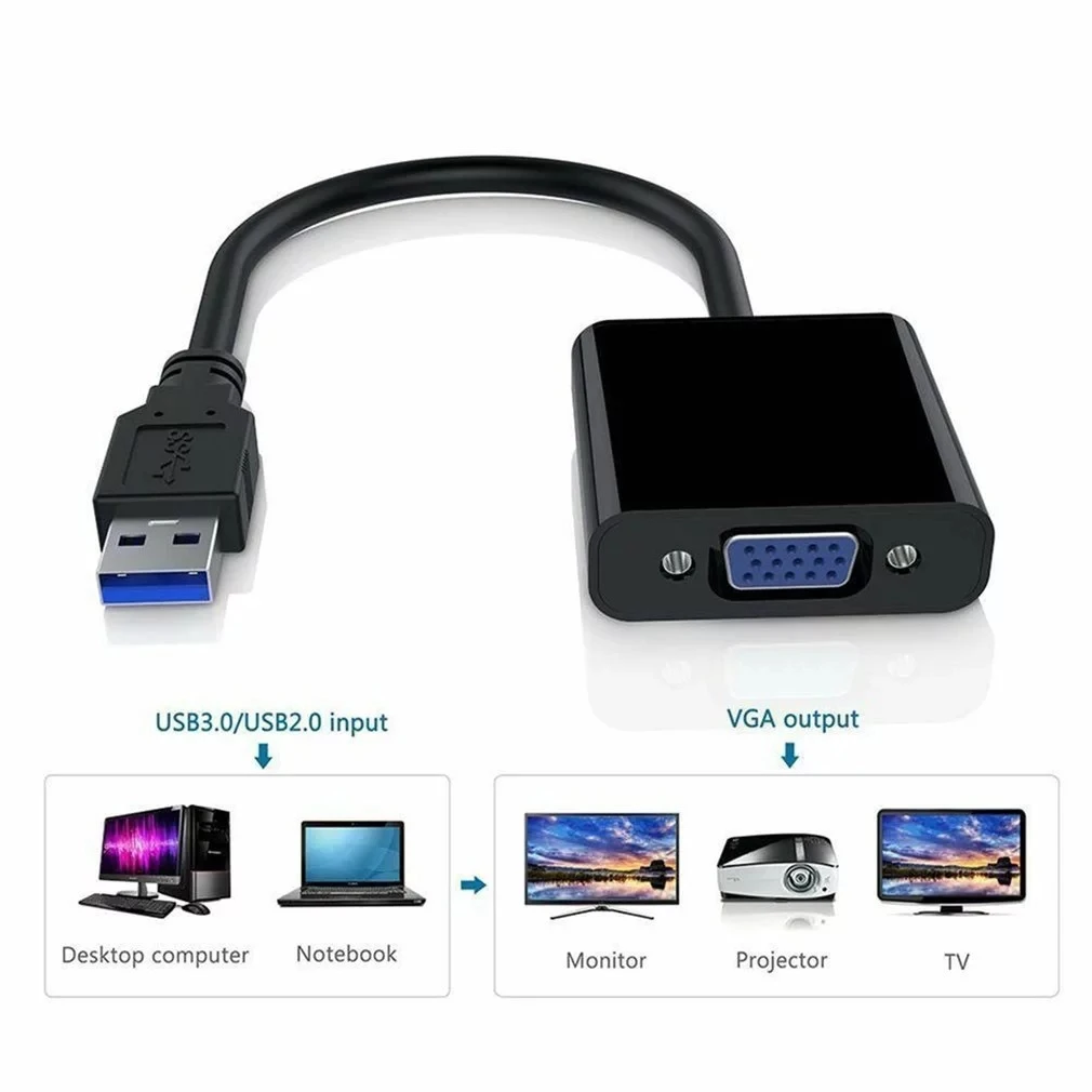 USB To VGA Adapter USB 2.0/3.0 to VGA External Video Card Multi Display Converter for Desktop Laptop PC Monitor Projector