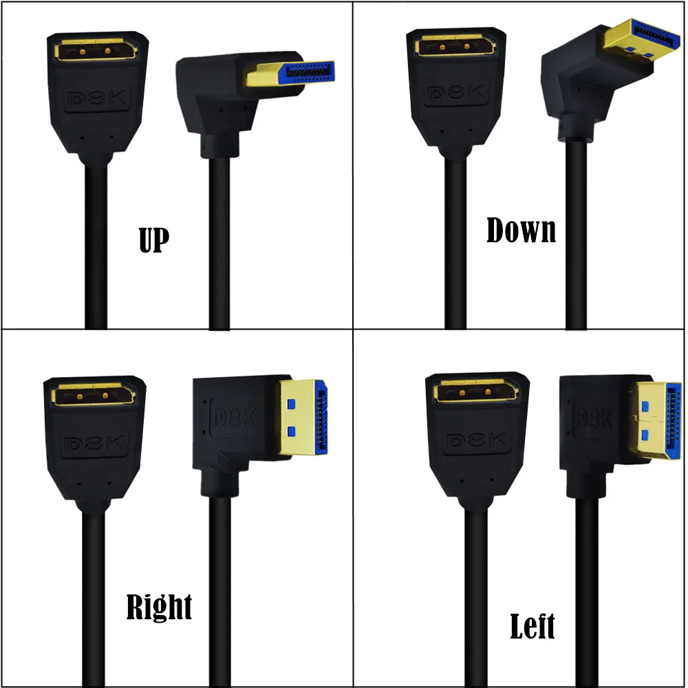 DisplayPort 1.4 Version 8K 60hz Male to Female 90 Degree Up & Down & Left & Right Angled Extension Cable Display Port extender