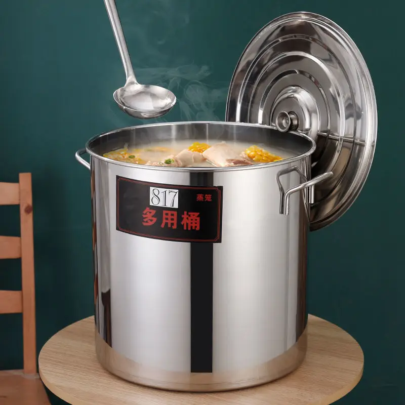 Commercial Stainless Steel Soup Bucket Milk Barrel Soup Pot Large Capacity Kitchen Restaurant Hotel Cookware Cooking Hotpot