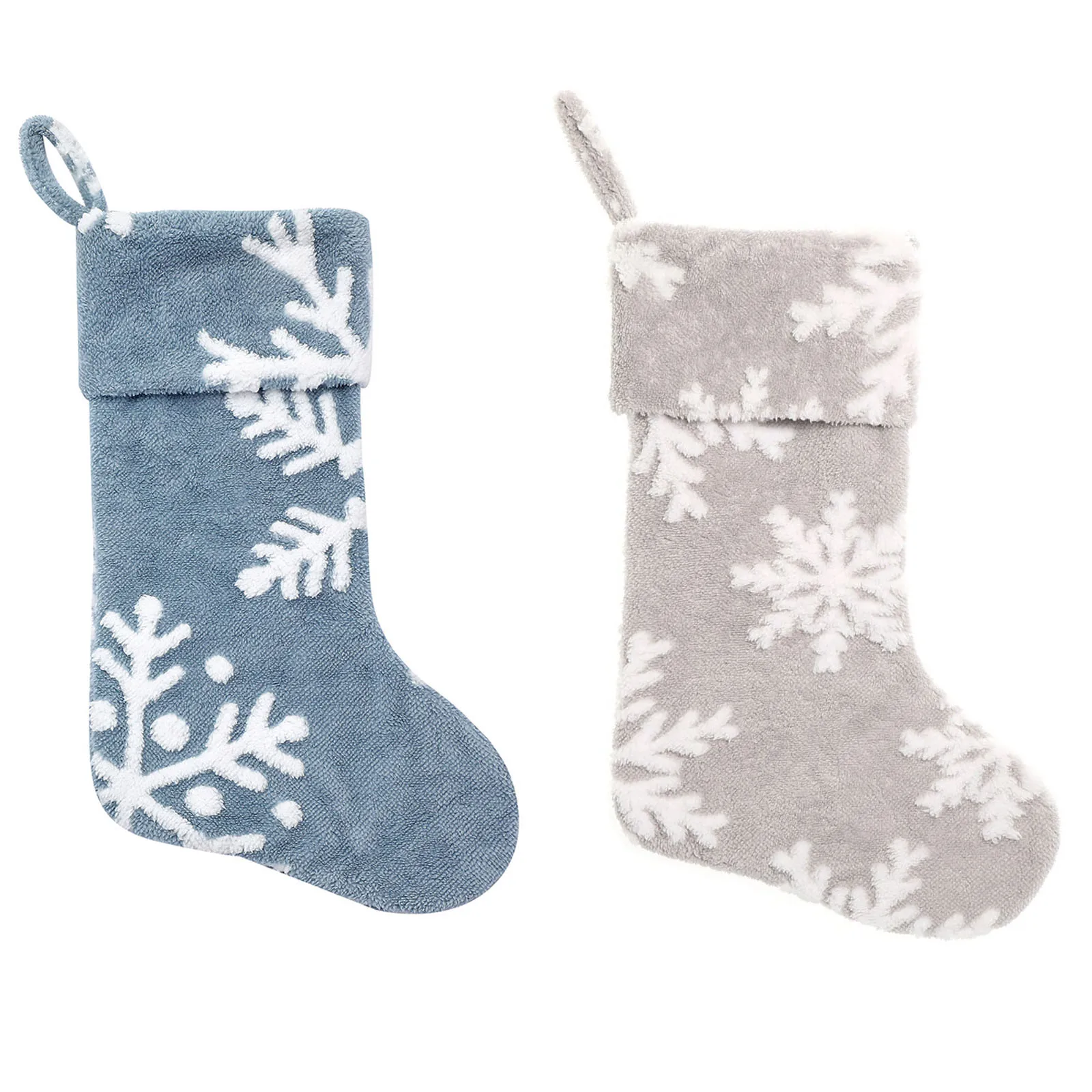 

Blue or Gray Snowflake Plush Jacquard Christmas Stockings Candy Bag Kids Gift Bag Party Home Fireplace Decor Sock Pendant