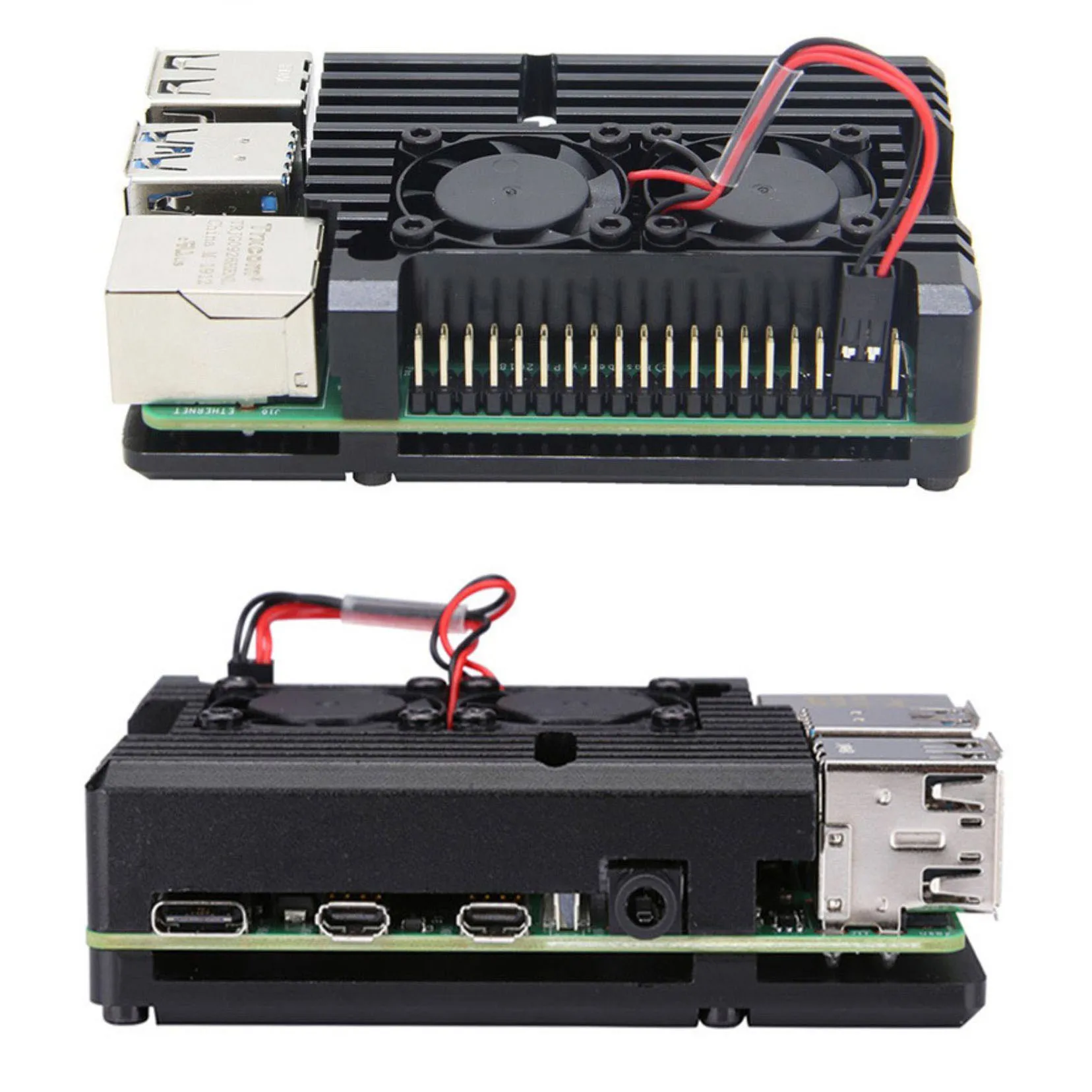 Raspberry Pi 4 Modell B Metall-Aluminiumgehäuse mit Dual-Lüfter-Kit, Lüfter + Kühlkörper-Set für Raspberry Pi 4, 4B, mehrfarbig