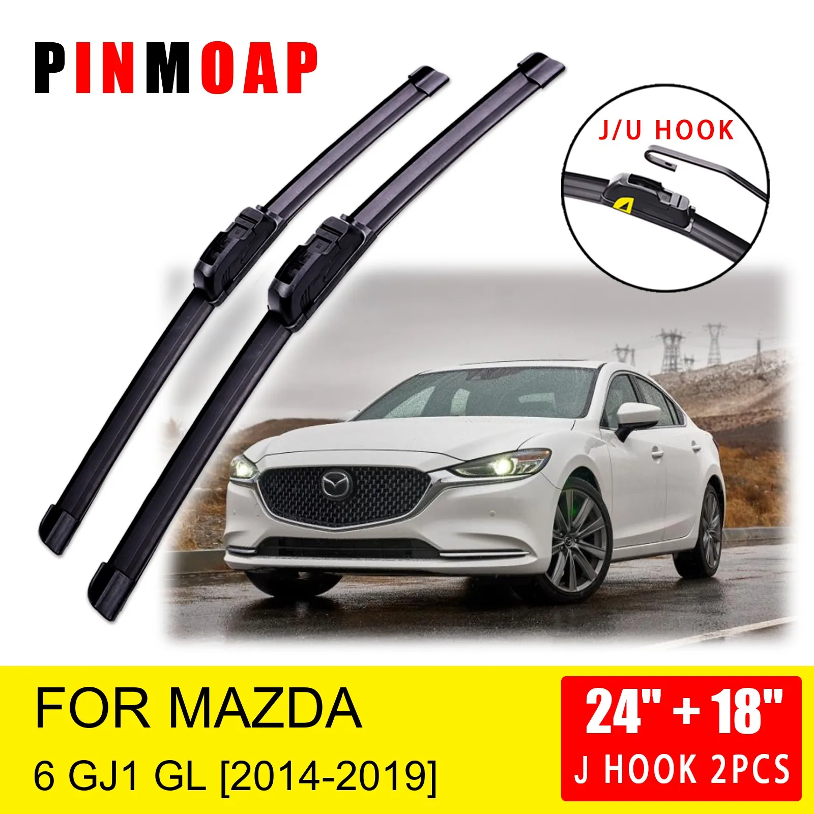 For Mazda 6 GJ GL 2014 2015 2016 2017 2018 2019 Front Windscreen Wiper Blade Brushes Cutter Accessories   U J Hook