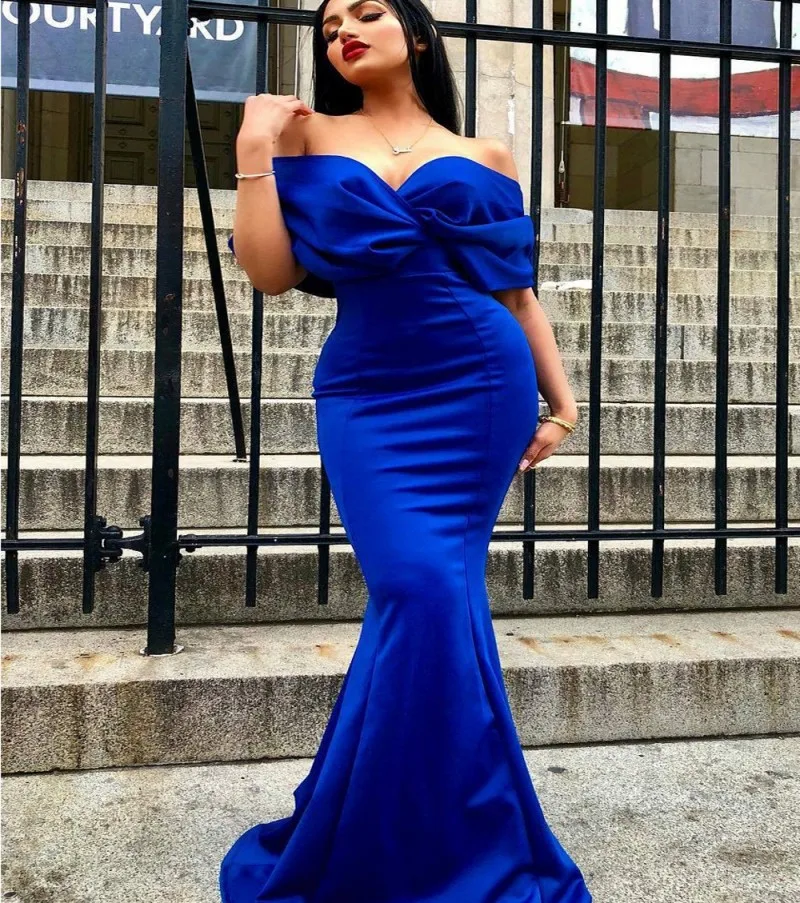 New Royal Blue Mermaid Evening Dress 2024 Off The Shoulder Formal Dubai Arabic Prom Party Gown Abiye Vestidos De Feast