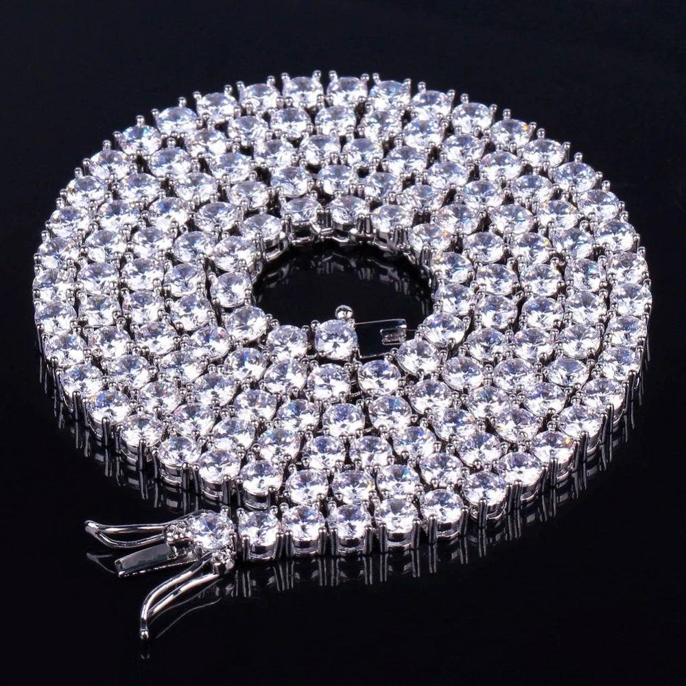 TOPGRILLZ 3mm-10mm Iced Out Bling AAA Cyrkon 1-rzędowy naszyjnik z łańcuszkiem tenisowym Mężczyźni Biżuteria hip-hopowa Złoto Srebro Kolor Charms