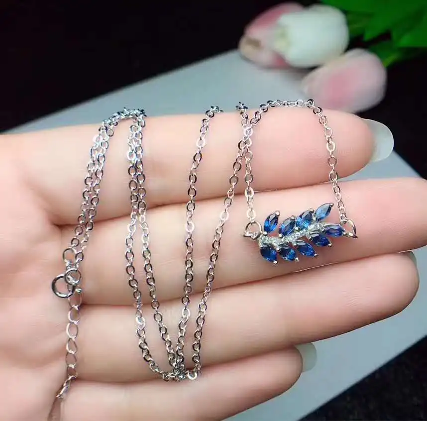 

100% Natural Real Sapphire Necklace Pendant Solid S925 Sterling Silver For Women