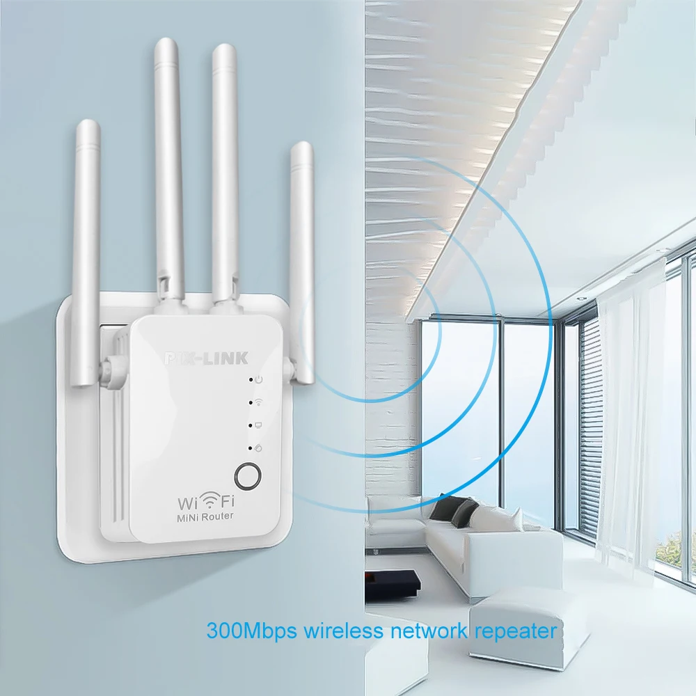 Ripetitore WiFi Router Wireless 300Mbps 4 antenne Extender amplificatore ripetitore copertura del segnale estensore a lungo raggio