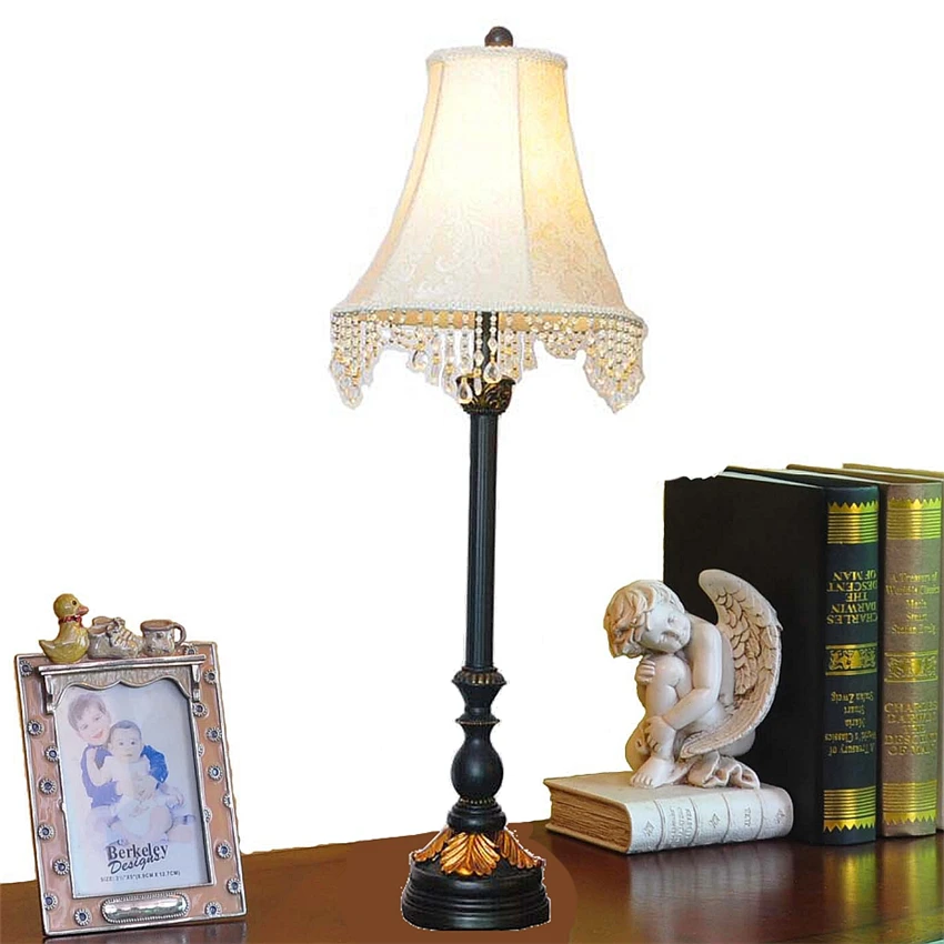 European court fabric crystal table lamps bedroom bedside study luxury living room bedroom hotel LED decorative table lights