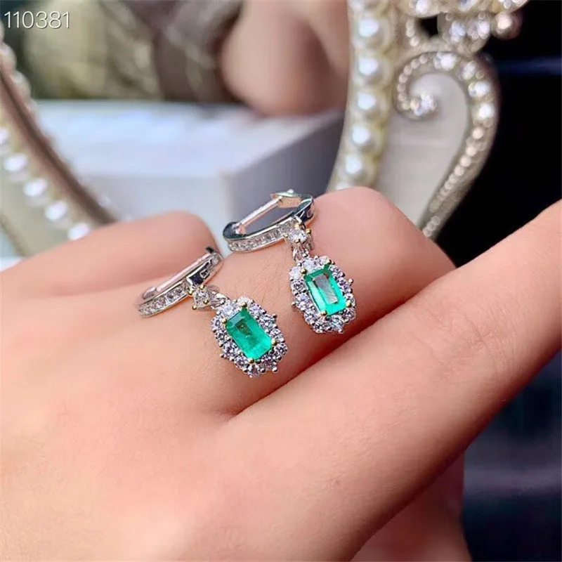 

100% 925 Sterling Silver nature Emerald Gemstone Diamonds Anniversary Earrings Fine Jewelry Gift Wholesale