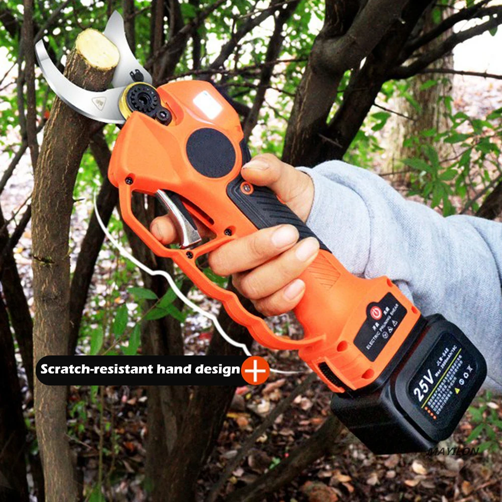 40MM Electric Scissors Fruit Tree Lengthen Shears Cordless Garden Pruning Machine High Branch Shears with 1 Charger 2 Battery