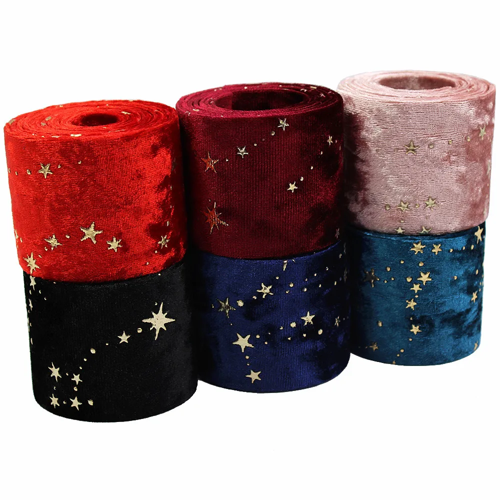 3 Meters Gilding Velvet Ribbon Double Faced Riband Wedding Party Handmade Bowknot Pressure cloth Headwear Sewing Hair Accessory